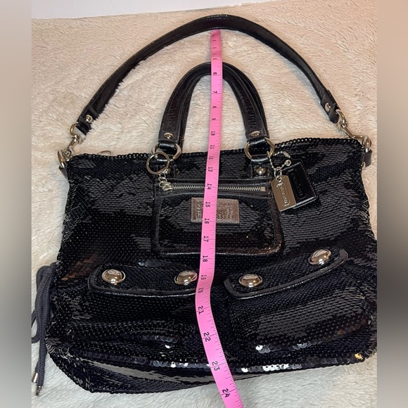 COACH Rare BLACK Sequin POPPY SPOTLIGHT Tote Shoulder Handbag #13821 - Picture 3 of 16